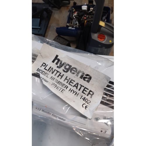 513 - Hygena plinth heater, model number HVM 1403, in white moulded casing with twin rocker controls and l... 