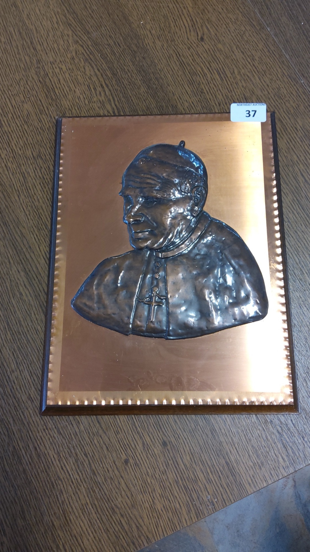Copper relief portrait of Pope John Paul wearing a zucchetto and ...