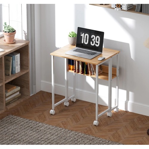 HOMCOM 63 cm Drop Leaf Writing Work Desk - Natural Wood Finish Returns ...