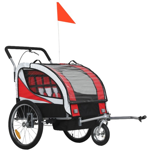 HOMCOM Baby Bike Trailer, Child Bicycle Trailer with 5 Point Harness, Steel Frame, Reflectors, Safety Flag, Hitch Coupler, Red. Returned item, as new condition, sold as seen, UK P&P £15 .  RRP £108