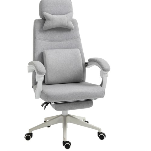 Vinsetto Office Chair, Ergonomic Desk Chair, High Back Fabric Work Chair with 160° Reclining Backrest, Retractable Footrest, Neck and Lumbar Pillow for Home and Study, Grey.   Returns item in box, sold as seen, local delivery, collection  available.   RRP £99.99 
 Checked/complete.