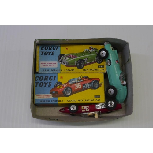 19 - Corgi boxed Ferrari Grand Prix racing car & Corgi boxed BRM Grand Prix racing car