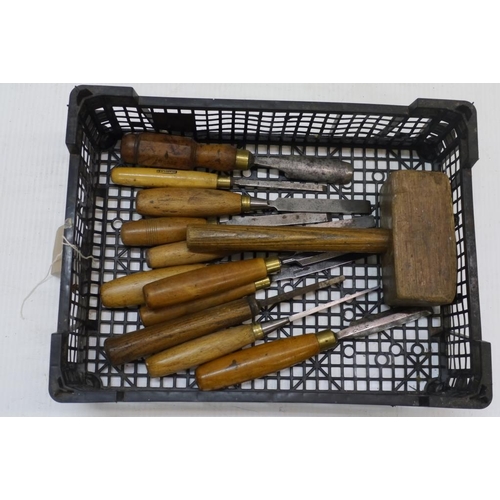 348 - Quantity of Marples and other chisels and mallet.