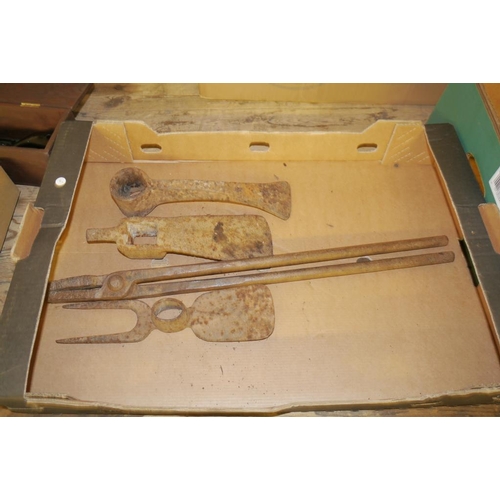 401 - 3 Old Adzes heads and tongs