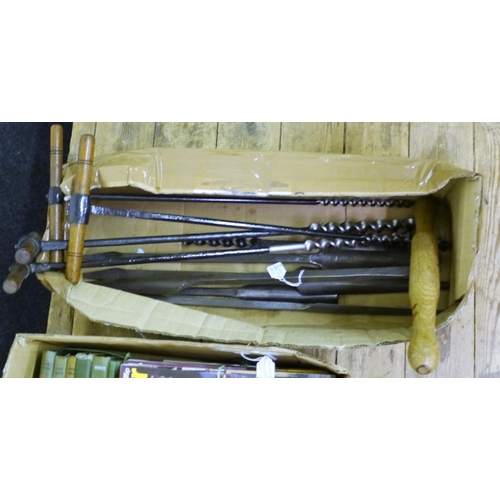 422 - 9 Large hand augers and long twist bit