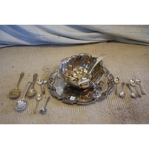 259 - Silver plated bowl,cutlery and novelty items