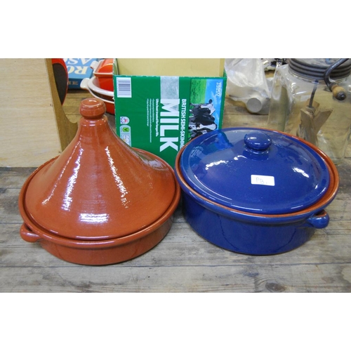 263 - Earthenware casserole dish 30cm and another