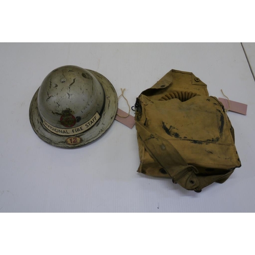 179 - WWII NFS Divisional fire staff helmet and gasmask