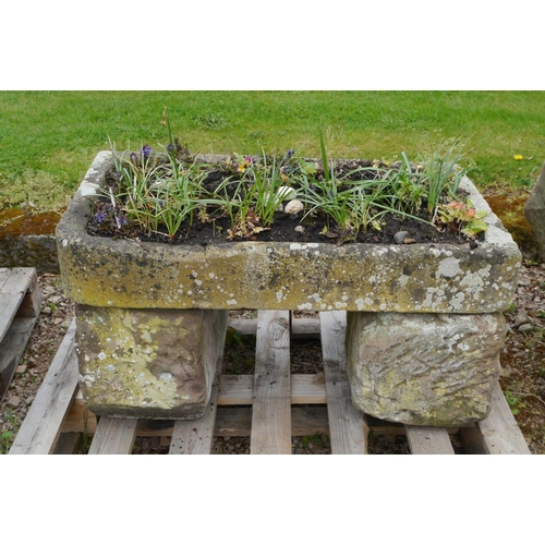 229 - An original stone sink on two stone bases 38x21x18