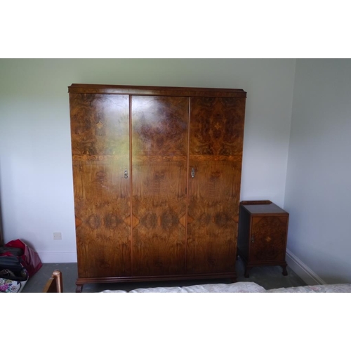 331 - A walnut veneer bedroom suite of 3 door wardrobe, dressing table with triple mirror, chest of drawer... 