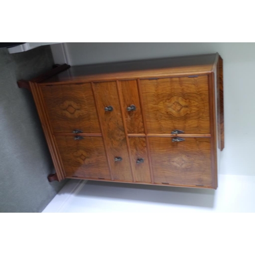 331 - A walnut veneer bedroom suite of 3 door wardrobe, dressing table with triple mirror, chest of drawer... 