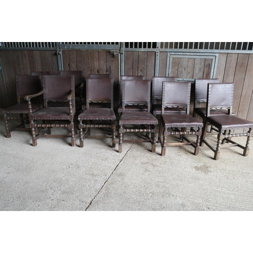 337 - 10 Oak open dining chairs and 2 carvers