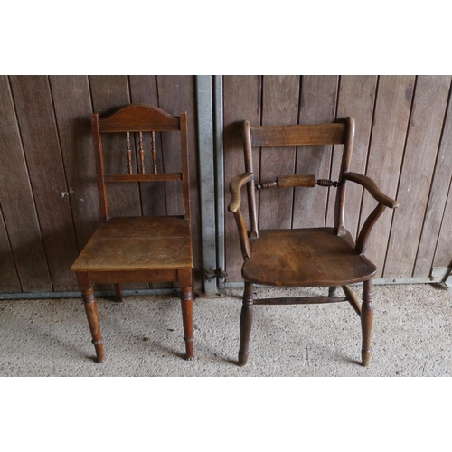 344 - An elbow chair and an open dining chair