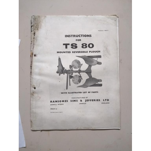 213 - Ransomes, Simms and Jefferies manuals,TS80 mounted plough x2, TS94 mounted plough and TS82A mounted ... 