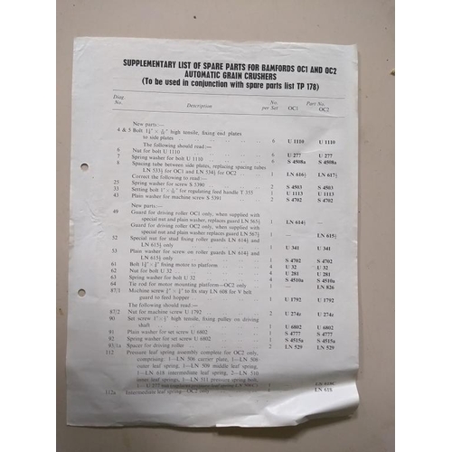 66 - Bamford grain crusher instruction book, parts list and supplement parts book.