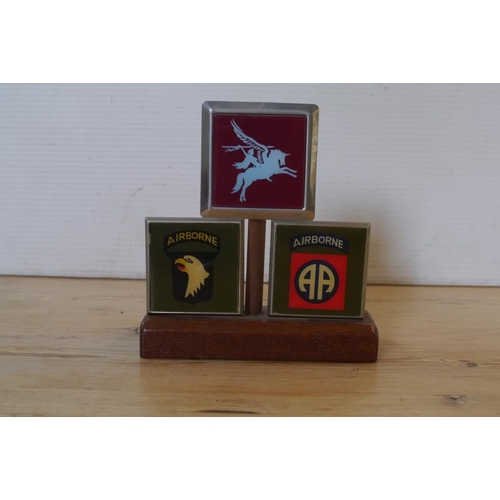 459 - Mounted 6th airborne badge, American eagle badge and 82nd airborne badge