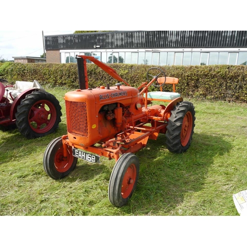 567 - Allis Chalmers model B tractor with midmounted mowers. Runs. Reg. EAH 168