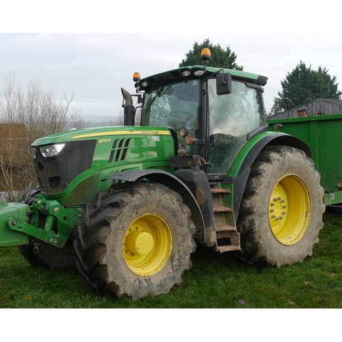 239 - John Deere 6170R tractor, auto power, 3500 hours, cab suspension, TLS, one owner, Michelin 710/70R 4... 