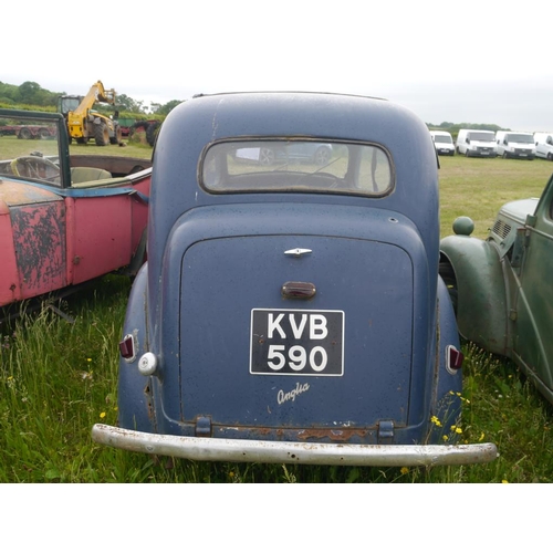 200 - Ford Anglia. 2 door. Model. E494A. Blue. 90225miles. With Key. Reg. KVB 590