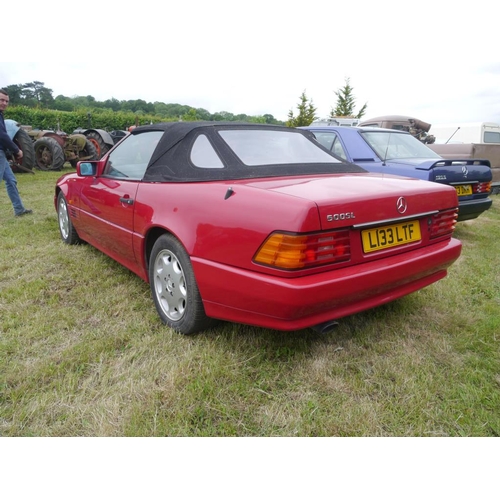 215 - Mercedes 500SL convertible. 1994. Runs.114,832Miles. With key. Reg. L133 LTF