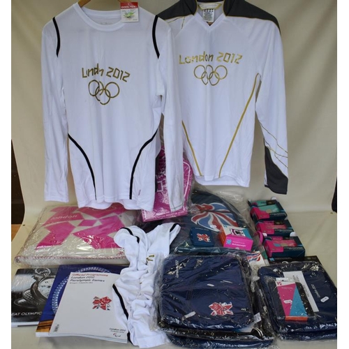 105 - Box of London 2012 mixed memorabilia to include commemorative coins, laptop cases, rucksacks etc