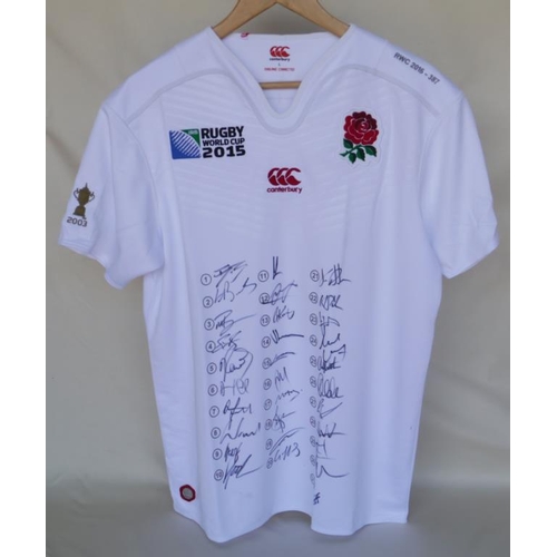 122 - Official 2015 Rugby World Cup England home shirt signed by all 31 squad members