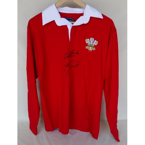 123 - Official Wales rugby shirt signed by Phil Bennett, JPR Williams and Gareth Edwards