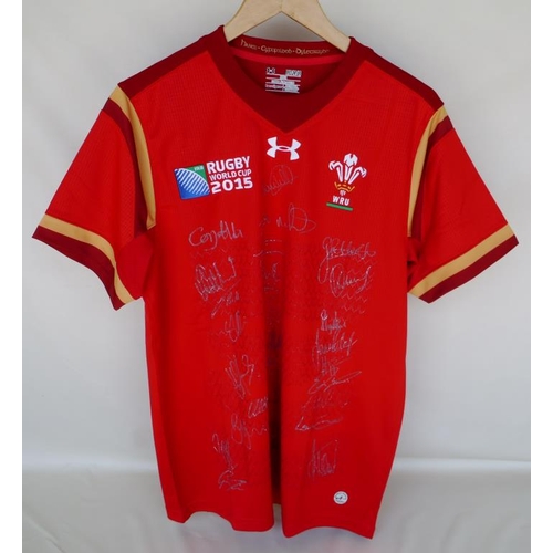 124 - Official 2015 Rugby World Cup Wales home shirt signed by all 31 squad members