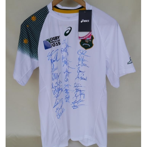 128 - Official 2015 Rugby World Cup Australia away shirt signed by all 31 squad members