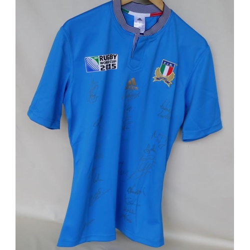 132 - Official 2015 Rugby World Cup Italy home shirt signed by all 31 squad members