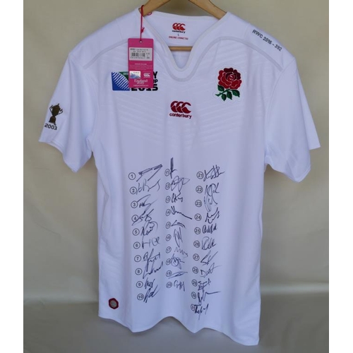 136 - Official 2015 Rugby World Cup England home shirt signed by all 31 squad members