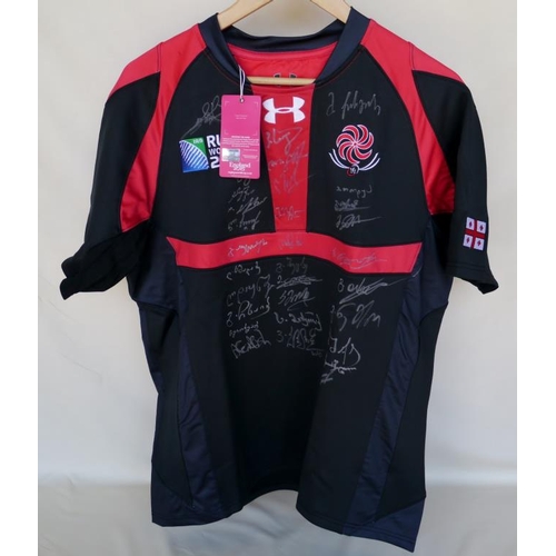 137 - Official 2015 Rugby World Cup Georgia home shirt signed by all 31 squad members