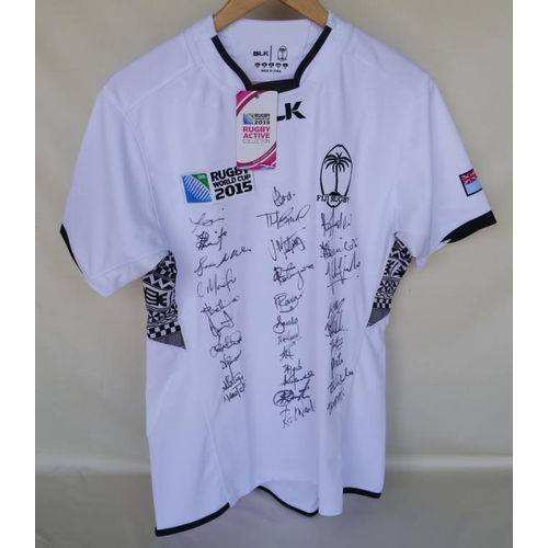 139 - Official 2015 Rugby World Cup Fiji home shirt signed by all 31 squad members