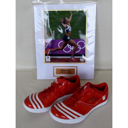 72 - Pair of Limited Edition 11/12 commemorative long jump spikes size 7 1/2. Limited Edition framed phot... 