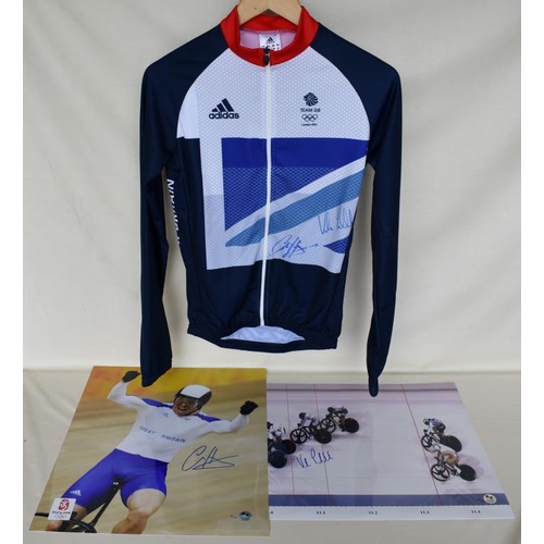 75 - Signed Team GB cycling jersey and two signed Limited Edition photographs of Chris Hoy and Victoria P... 