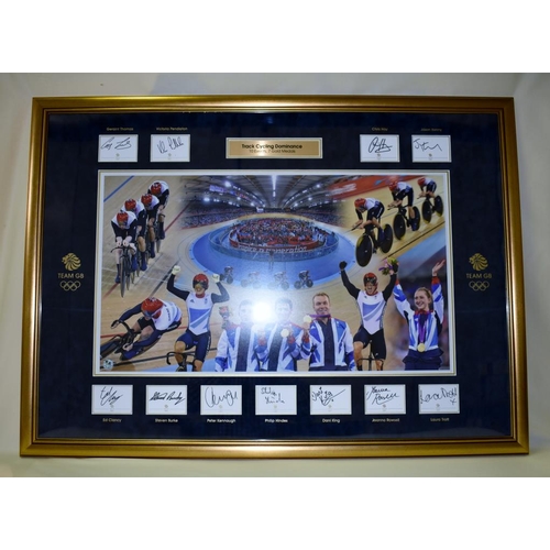 94 - London 2012 British track cycling team framed montage. Captures imagery from each of the 7 gold meda... 