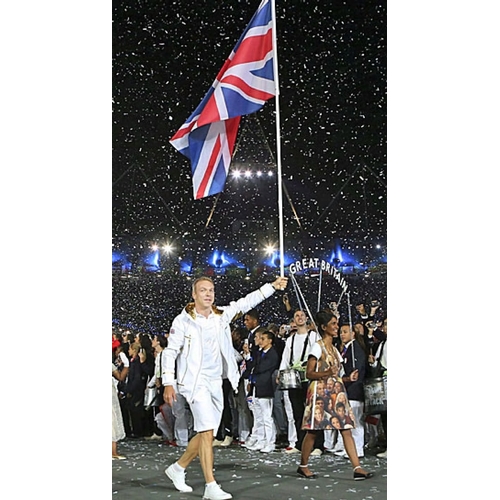 114 - Union Jack opening ceremony flag carried by Sir Chris Hoy along with the flagpole