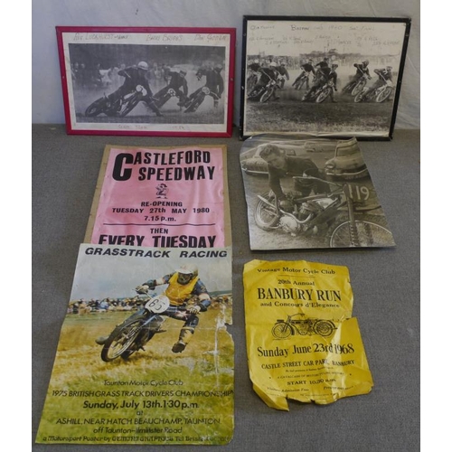 107 - Barry Briggs race photo. Signed Simon Wigg poster, Castleford speedway poster and photos