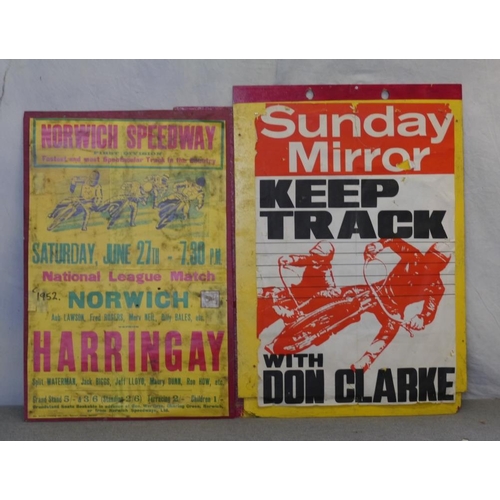 110 - 2 Speedway posters, Sunday Mirror and Norwich speedway track 29x19