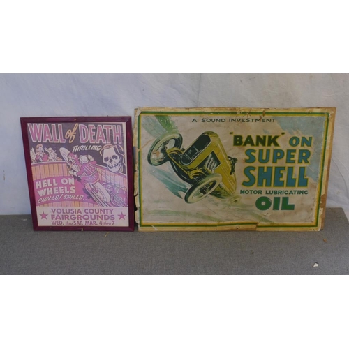 112 - 2 Advertising posters, Shell Oil and Wall of Death