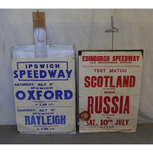 113 - Double sided poster board- Old Ipswich and Edinburgh posters and Ipswich stock car racing poster and... 