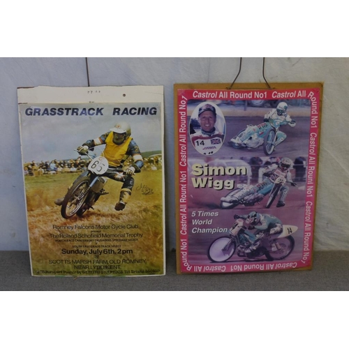 115 - Double sided poster board- Simon Wigg poster, Romney Falcons speedway poster signed by Julian Wigg, ... 