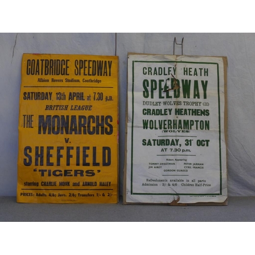 118 - Double sided poster board- Coatbridge and Cradley Heath speedway posters and American long track rac... 