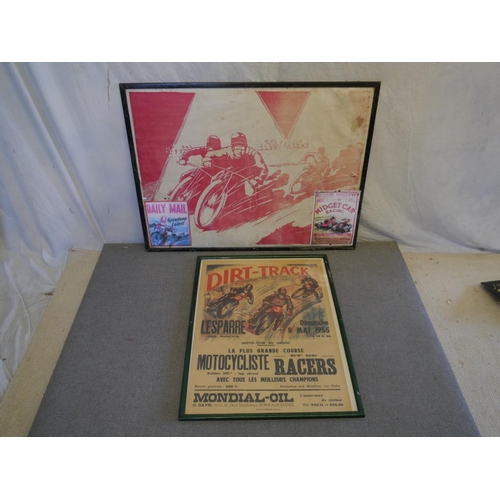 123 - Framed French dirt track poster 1955- 31x23