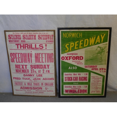 127 - Norwich speedway poster and Staines speedway poster 30x19.5