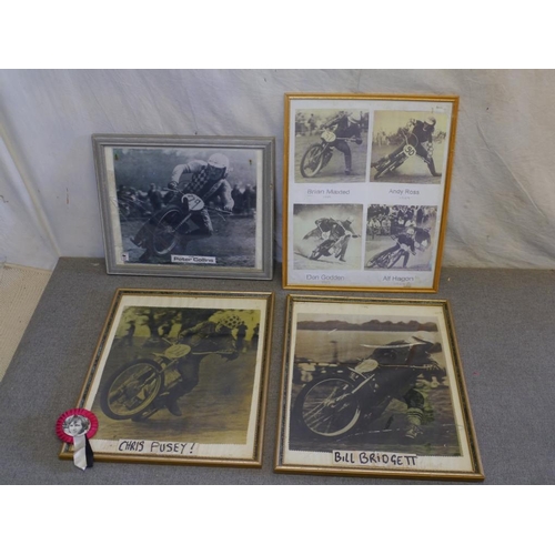 133 - 4 Framed photos of speedway/grasstrack riders to include Peter Collins, Alf Hargon, Don Godden