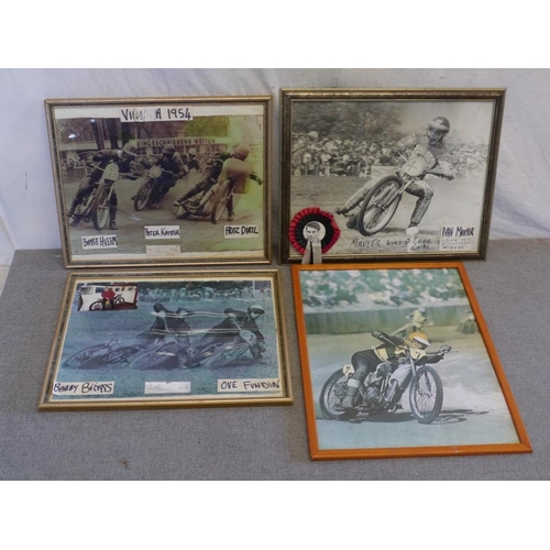 134 - 4 Framed photos of speedway/grasstrack riders to include Ivan Mauger, Fritz Dirth, Ove Fundin