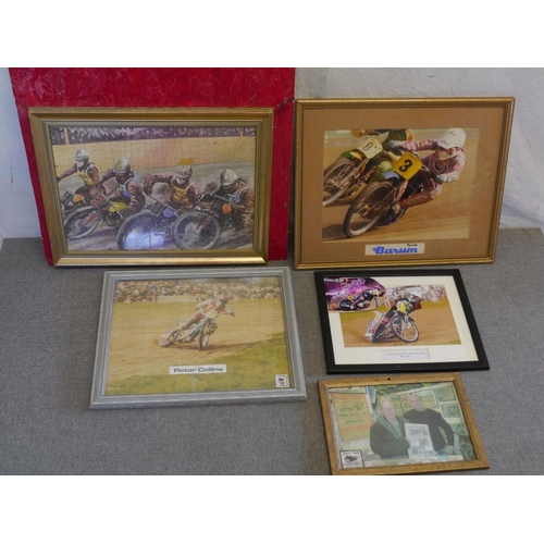 139 - 4 Framed photos of speedway/grasstrack riders to include Peter Collins, Rob Finlow and framed speedw... 