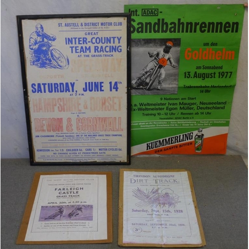 140 - 4 Speedway and grasstrack posters to include Swindon, St Austell and Goldhelm