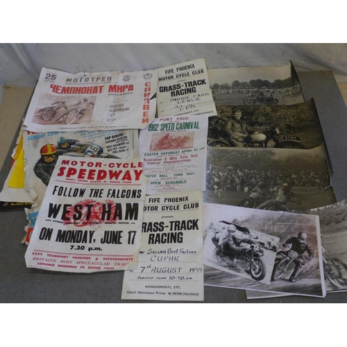 143 - Early grasstrack/speedway posters and photos to include Phoenix motorcycle club poster 1955 grasstra... 